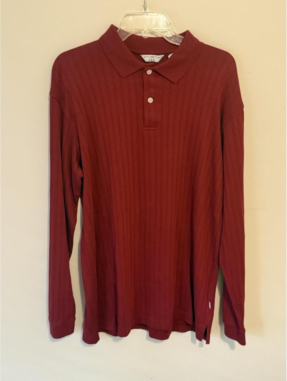 Vintage Covington Polo Red Striped Mens Size Medium 100% Cotton
